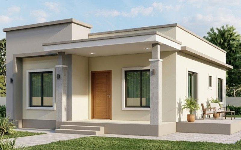 Simple Single Floor 3D Elevation Design